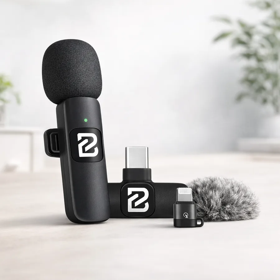 Los micrófonos DK9-R+ con el receptor y el peluche anti viento